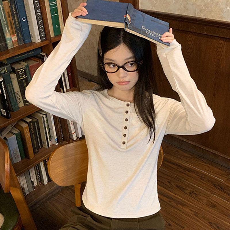 Autumn/Winter Pure Desire Spicy Girl Cotton Long-Sleeve Slimming T-shirt - Women's Versatile Flattering Top