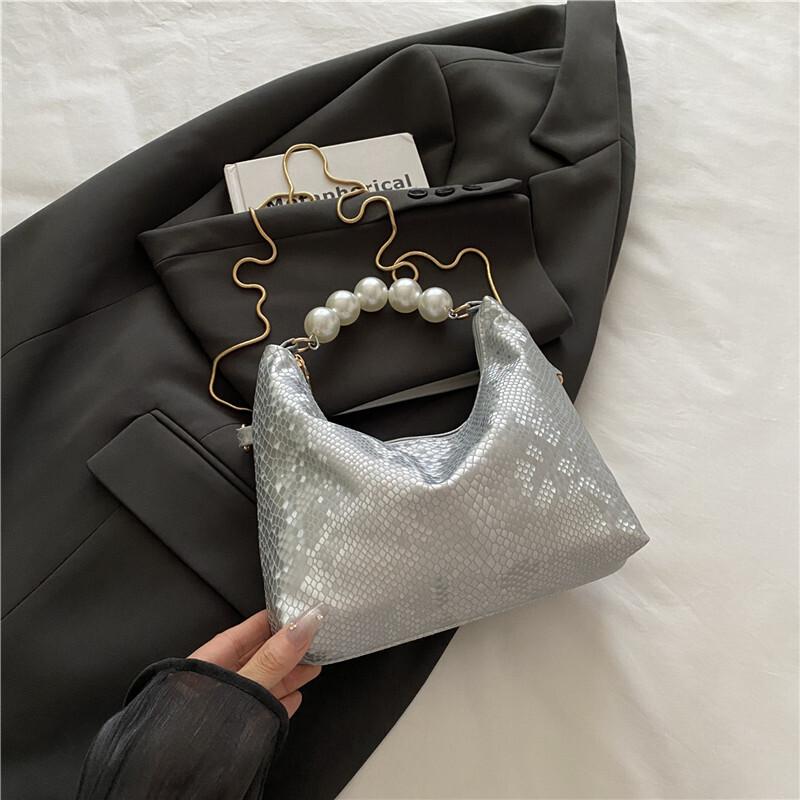 Retro 2026 Schöne Pailletten-Handtaschen Neueste Einfache Unifarbene Elegante Texturierte Einzelne Schulter-Crossbody-Perlenketten-Taschen
