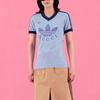 adidas V-Neck T-Shirt Light Blue Unisex Tops 693636-XJEBZ-4709