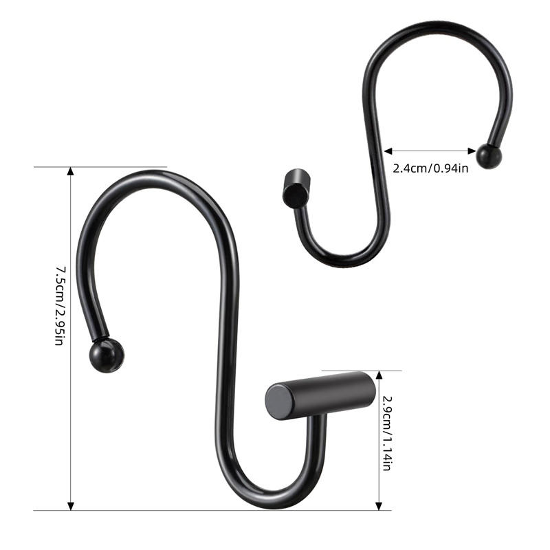 12Pcs Shower Curtain Hooks Rustproof Corrosion Resistant Strong Load-bearing Curtain Rings S-Shaped Electroplated Curtain Hooks