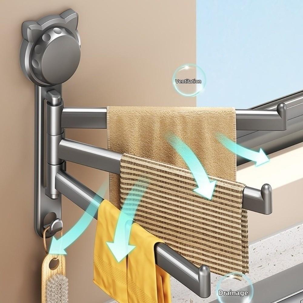 Suction Cup Rotating Towel Rack No Drill Multi-Rod Towel Hanging Holder Wall Mount Rustproof Dishcloth Draining Rack Hotel