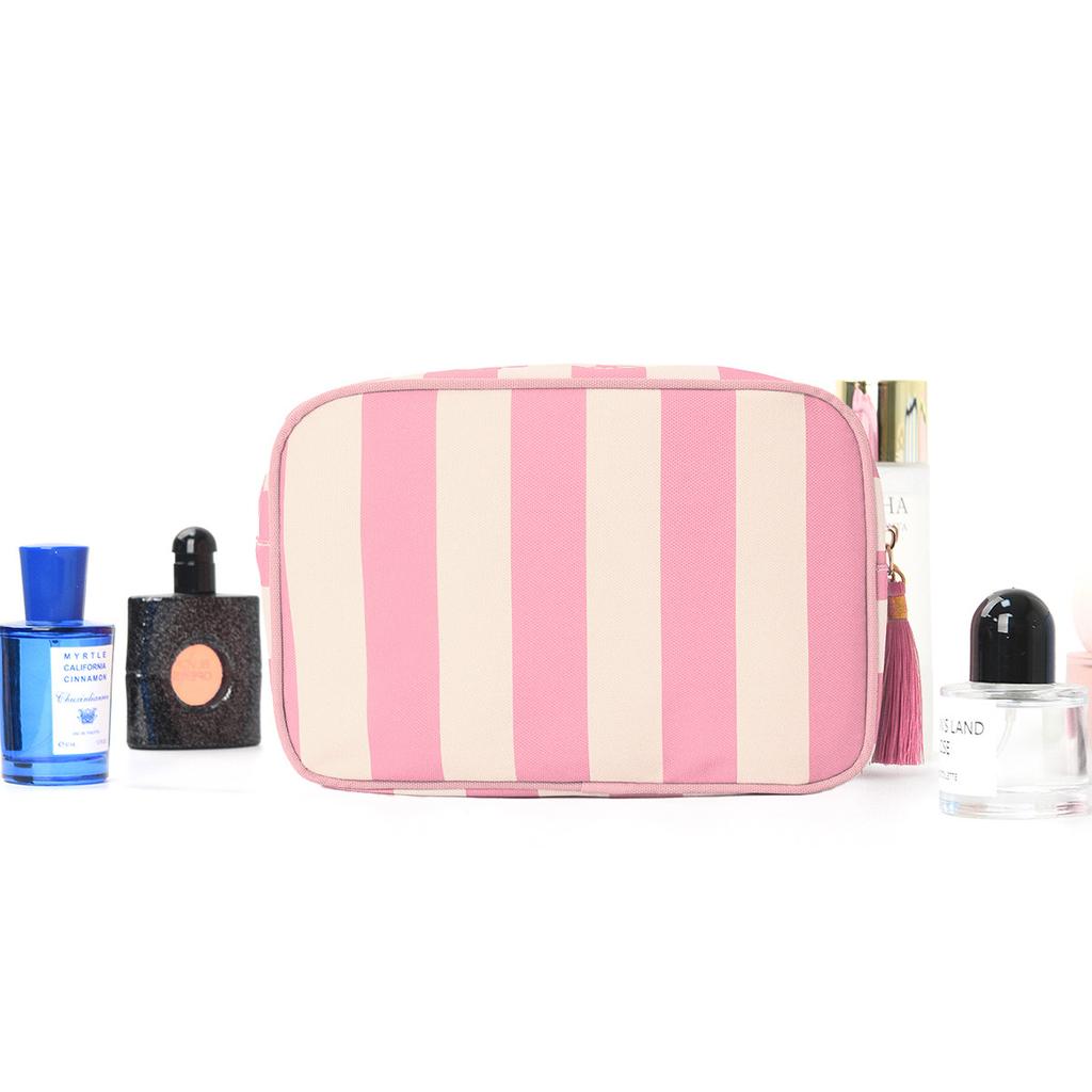 1PC Large Striped Portable Cosmetic Bag For Women Tassel Zipper Makeup Bag Large Capacity Storage Pouch Bags