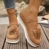 Plus Size Shoes for Women 36-44 Autumn Fashion Platform Wedges Buckle Strap Flats Shoes Zapatos De Mujer with Flower Footwear