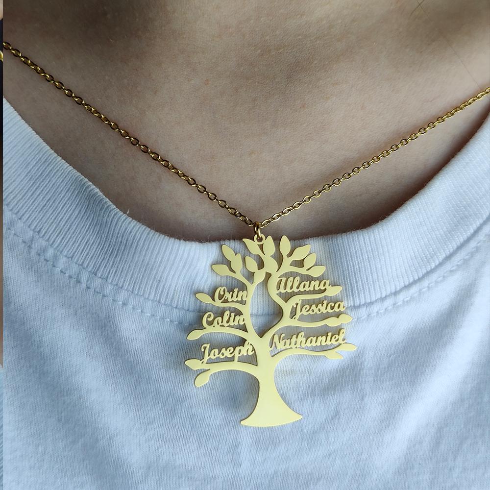 Custom Tree Of Life Necklace Personalized Mother Kids Family Member Names Gold Stainless Steel Pendant choker Jewelry Gifts