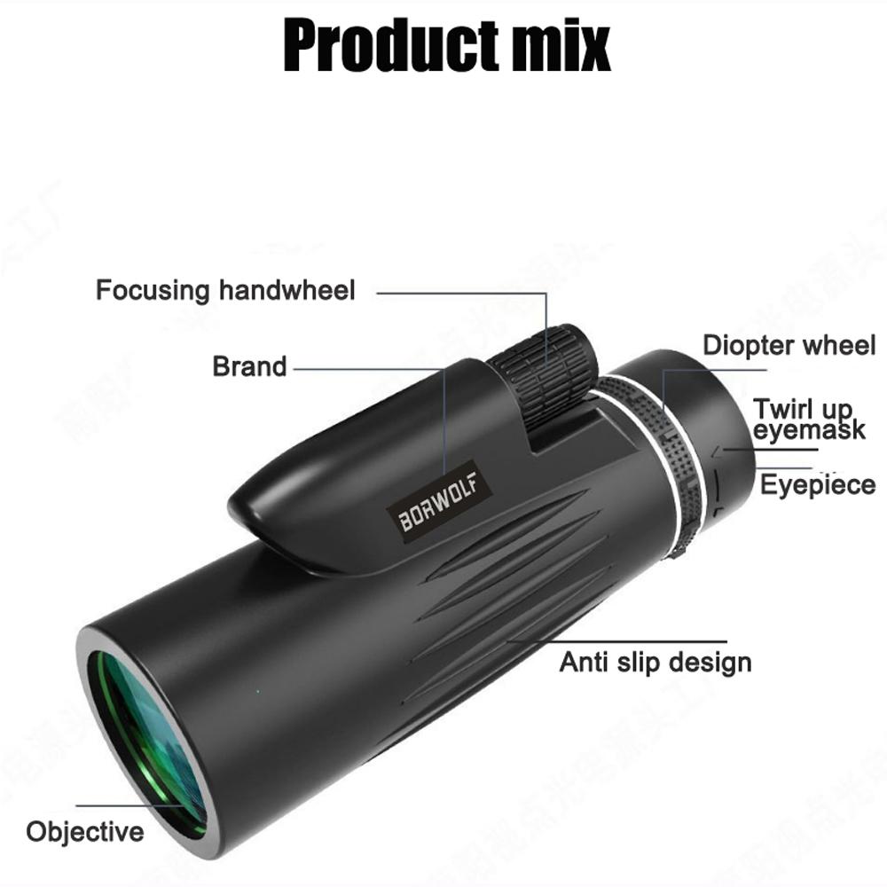Telescopio Monoculare 12x50 HD con Prisma Bak4, Supporto per Telefono e Treppiede per Caccia e Birdwatching