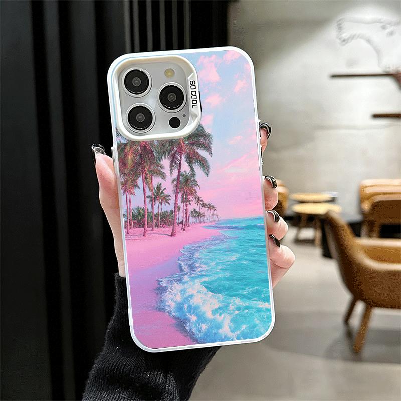 Pink Sunset Beach Dreamy Scenery Shockproof Phone Case for iPhone 17 Air 16 16E 15 Pro Max 14 Plus 13 Mini 12 Back Cover Anti Fa