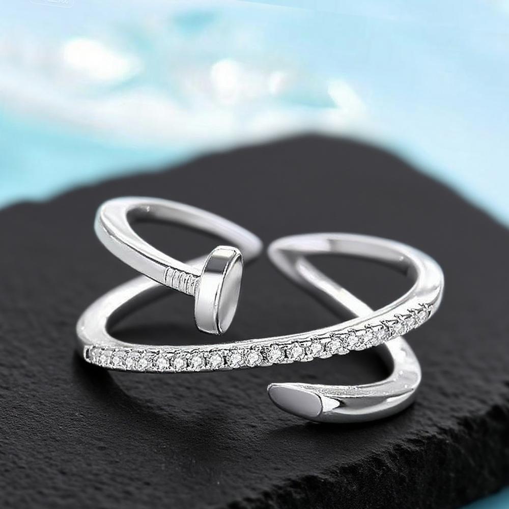 

Hollow Double-layer Cross Rings for Women Micro Inlaid Zircon Crossed Shape Needle Adjustable Ring Fashion Geometric Jewelry resizable серебряный