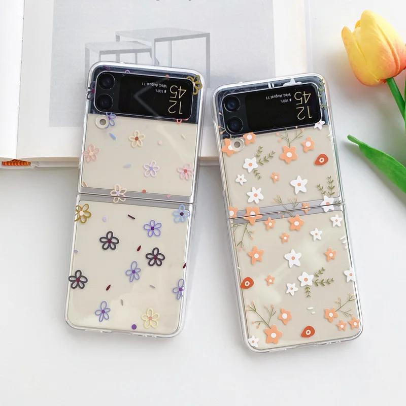 Módní Květinové Průhledné Pouzdro pro Samsung Galaxy Z Flip 6 ZFlip 5 Květinový Průhledný Kryt pro Samsung ZFlip 4 Z Flip 3 Fundas Skins