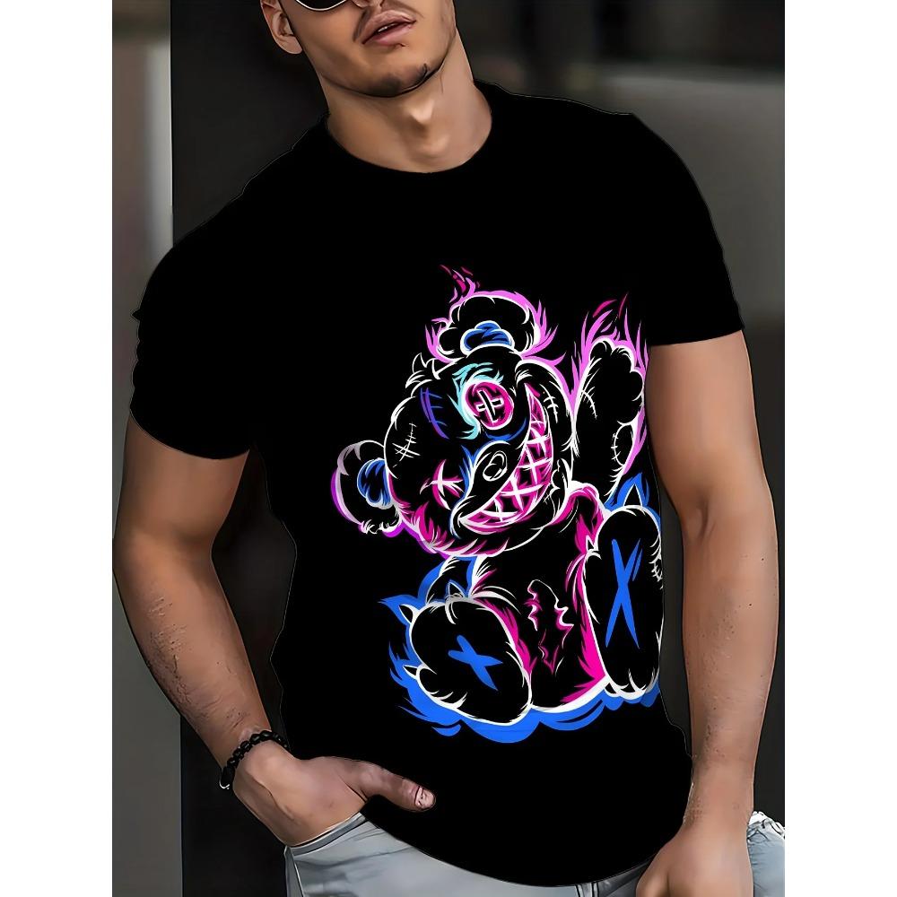 Men's 3D Thunder Dragon Print Crew Neck Short Sleeve T-Shirt Breathable Stretch Fashion T-Shirt Outdoor Casual Party T-Shirt