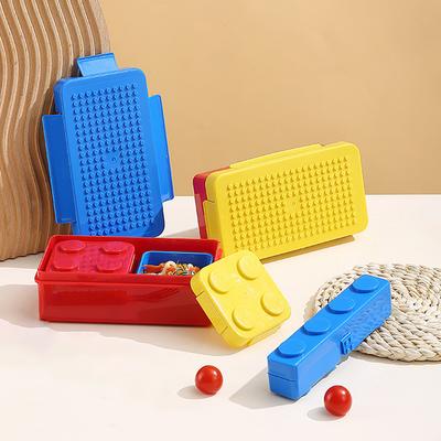 Portable Children Bento Lunch Box Creative Diy Building Blocks Sealed Salad Box Food Container Dinnerware