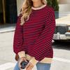 Crew Neck Striped Oversized Sweatshirt Patchwork Stripe Bottoming Shirts  Female