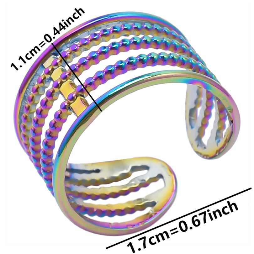 Trendy Irregular Rainbow Color Open Ring Metal Stainless Steel Rings For Women Men Accessories Hollow Finger Jewelry Anniversary