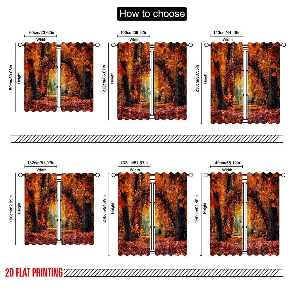 2pcs 2D flat printing St.Patrick's Day Curtain Bright orange and yellow autumn leaves 100% Polyester Without Electricity Family