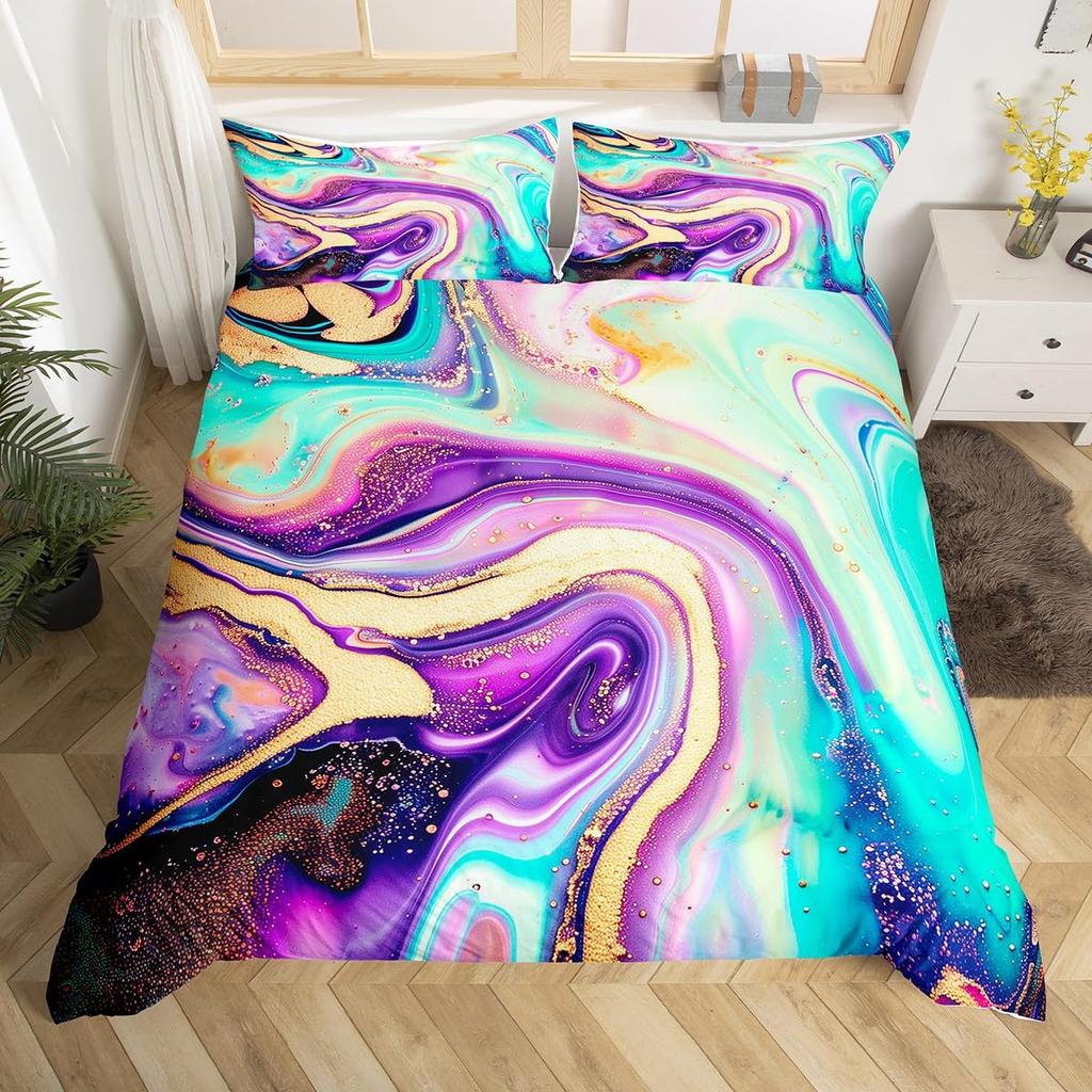 Tie-Dye Duvet Cover Set For Kids Boys Teens Queen Lightweight Quilt Covers Abstract Hippie Themed Boho Bedding Set Bedroom Decor