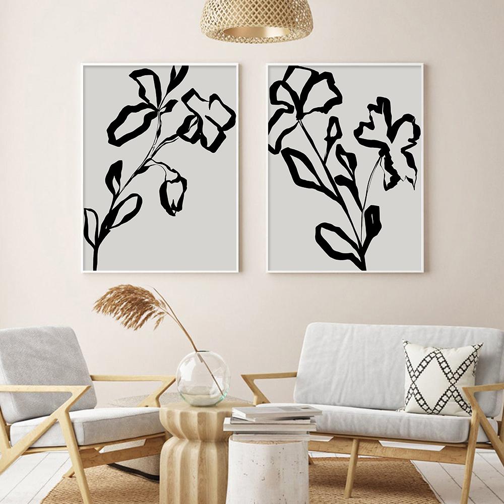 Schwarz und Weiß Abstrakte Blume Poster Druck Leinwand Malerei Moderne Minimal Wand Kunst Bilder für Wohnzimmer Home Decor Cuadros