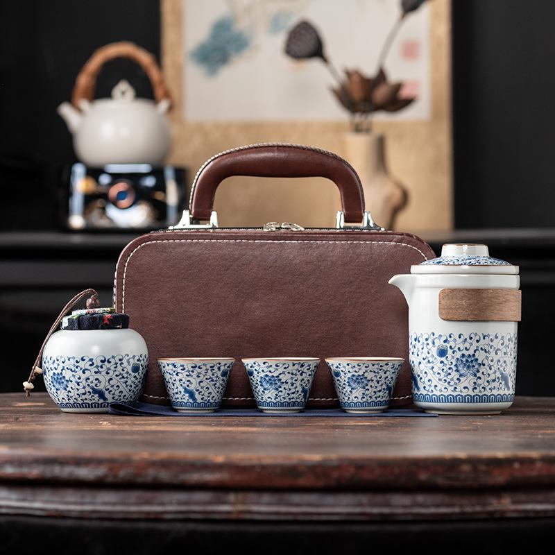 Wrapped lotus Ru kiln opening high-end travel tea set outdoor portable light luxury business commemorative gifts