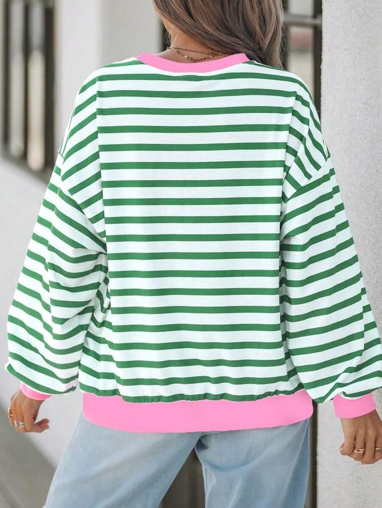 2026 Autumn/Winter Women's Round Neck Striped Long Sleeve Loose T-shirt