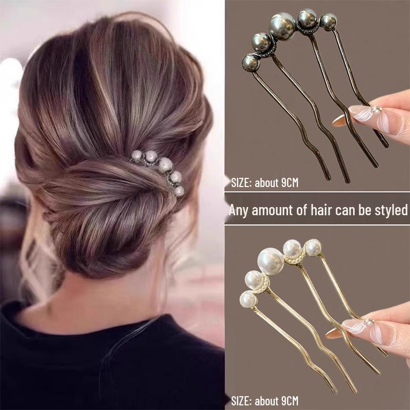 Elegant Pearl & Jade Hairpin Comb – U-Shaped Styling Tool for a Chic Look