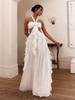European & American 2026 Women's Elegant Chiffon Ruffle Slit Long Dress