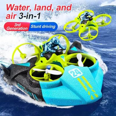 Remote Control Mini Drone Fixed Height Headless Mode 3 In 1 Sea, Land and Air Flight 2.4G 6-Axis Quadcopter Sea RC Helicopter for Kids