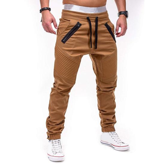 Herren Kordelzug Jogginghose Unifarbene Reißverschluss Falten Schweißhose Hose