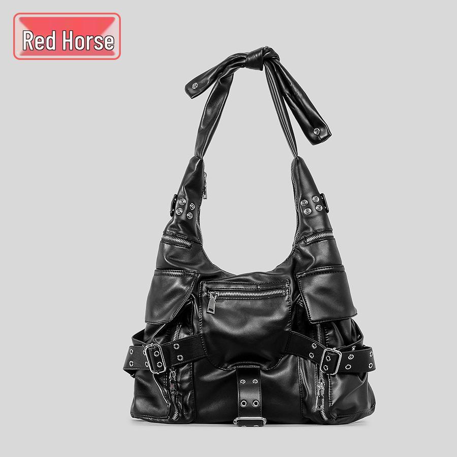 

Ретро Сумка-тоут Spicy Girl большая из мягкой кожи, подмышечная, для мотоцикла, с многофункциональными карманами чёрный