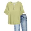 Women's Casual Fashion V-neck Ruffled Trumpet Sleeves Loose Versatile Solid Color Short Sleeves