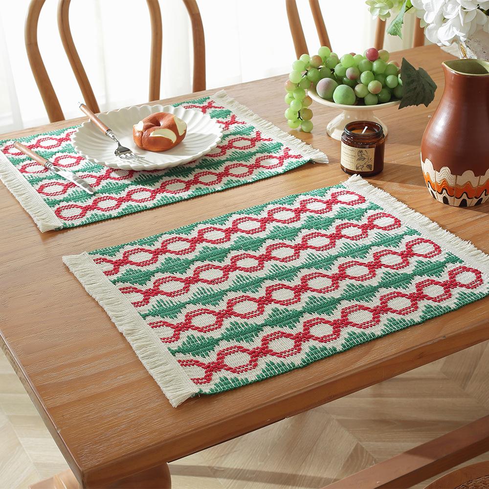 Nordic cotton and linen table flag modern simple light luxury high-end dining table mat festival tableware mat woven color matching spot