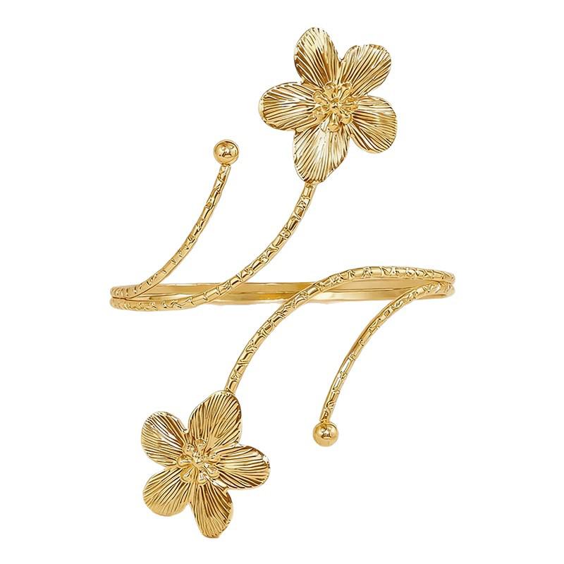 European and American Personalized Retro Women's Armband with Small Pink, White, and Green Flower Design