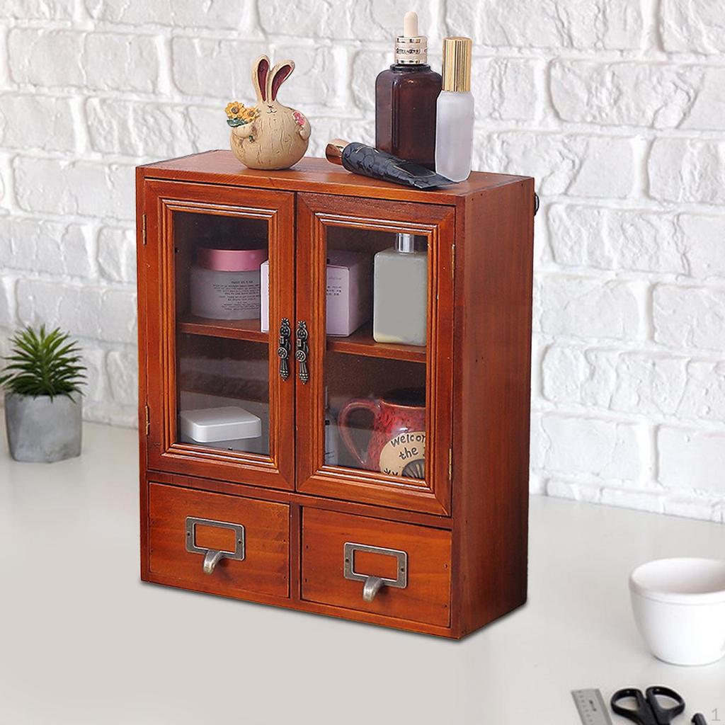 Storage Cabinet, Desk Organizer Cupboard Retro with Double Door, Cabinet Wooden Display Rack for
