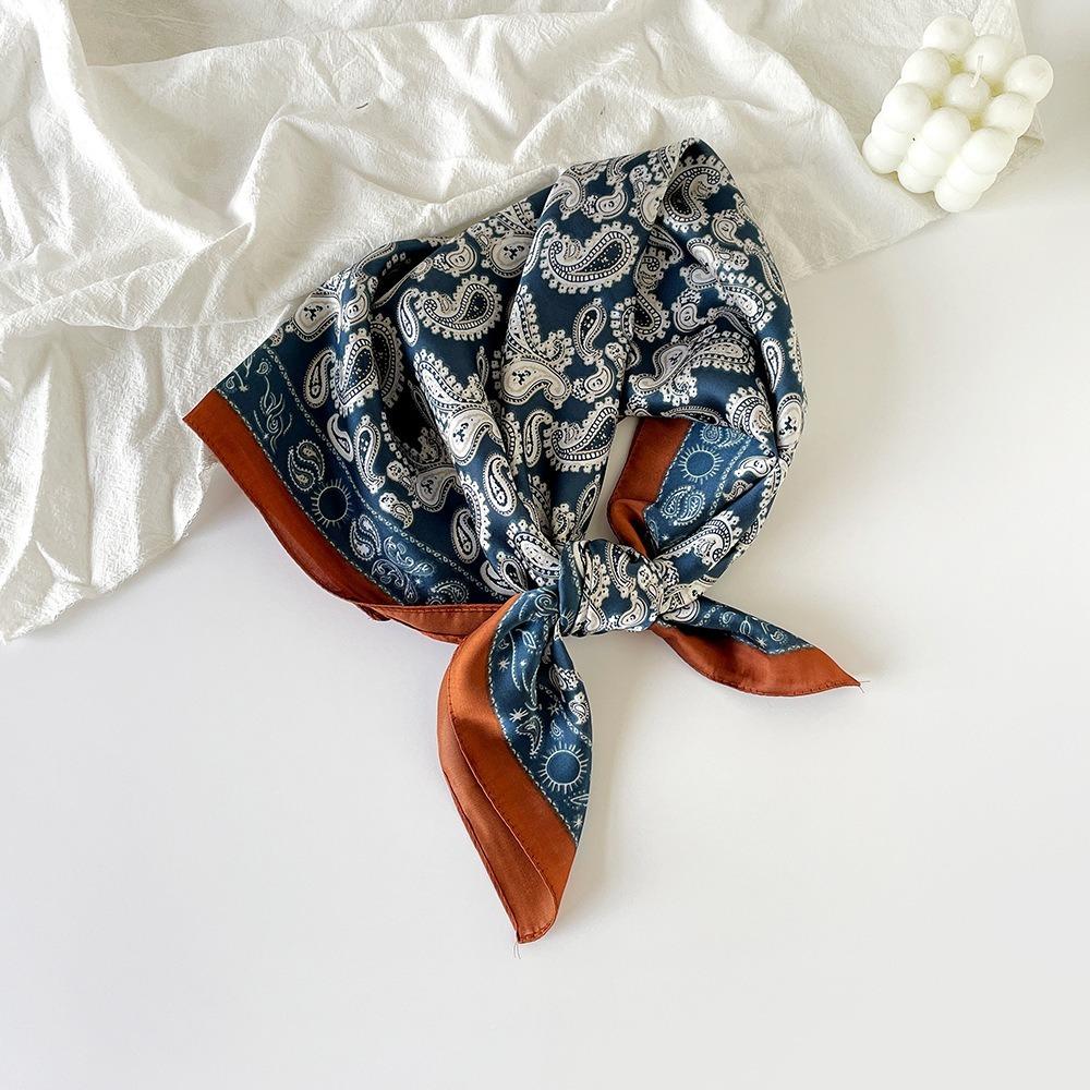 Soft Silk Square Scarf Floral Print Neckerchief Shawl Luxury Headband Scarf  Headwear Accessory