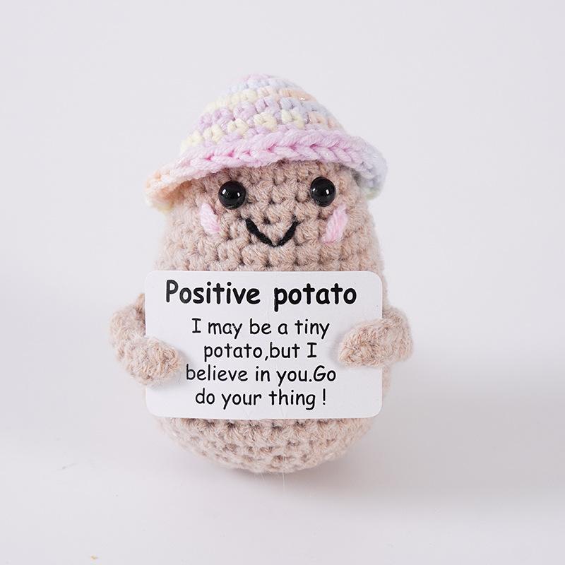 Funny Crochet Colorful Hat Potatoes With Card Home Room Decoration Handmade Knitted Positive Energy Potato Doll Christmas Gifts
