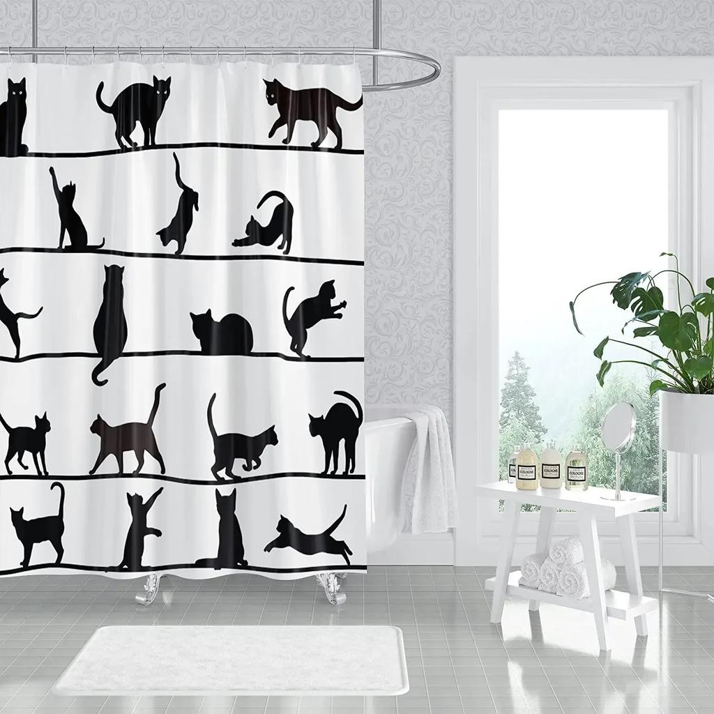 Rideaux de bain animaux dessin animé, housse de baignoire, douche avec crochets