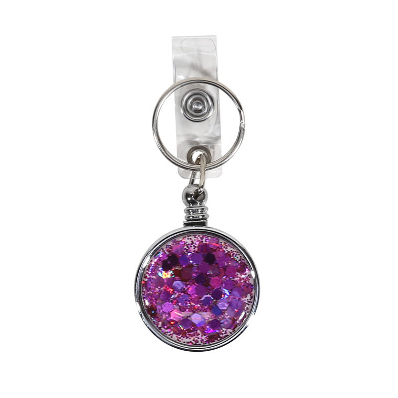 Glitter Epoxy Resin Rotating Retractable Keychain Badge Reel with Sequins Cute Creative Office ID Card Holder Strap