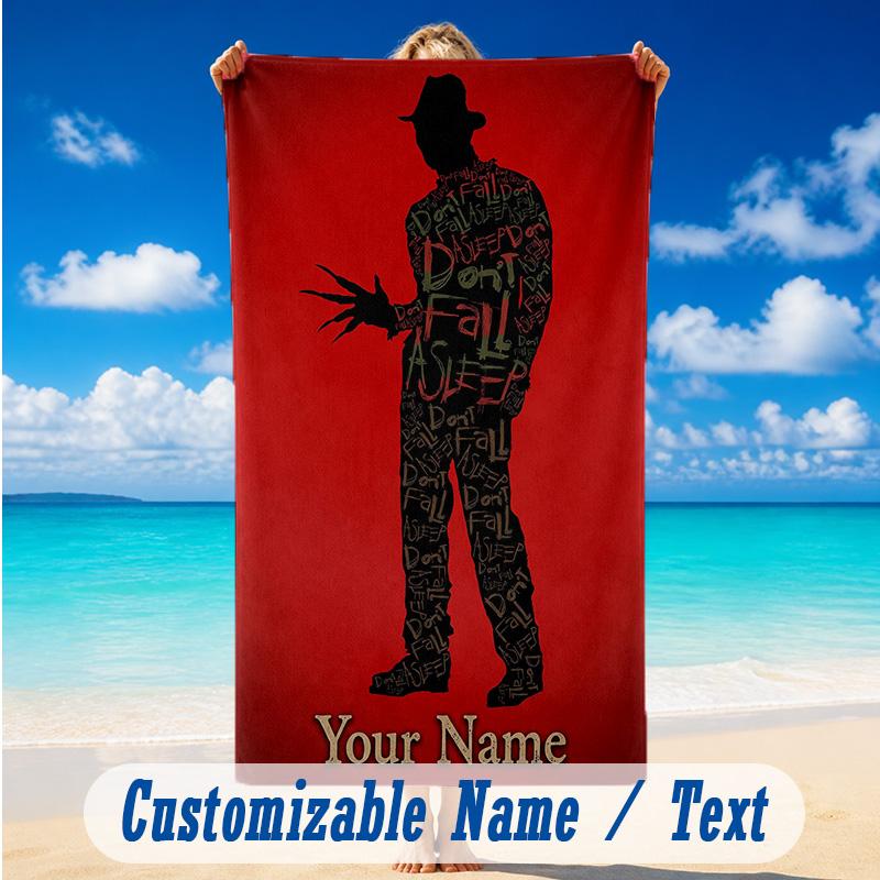 Beach Towel Custom Name Text, Quick Dry Large Towel For Beach HomeA Nightmare On Elm Street Freddy Krueger