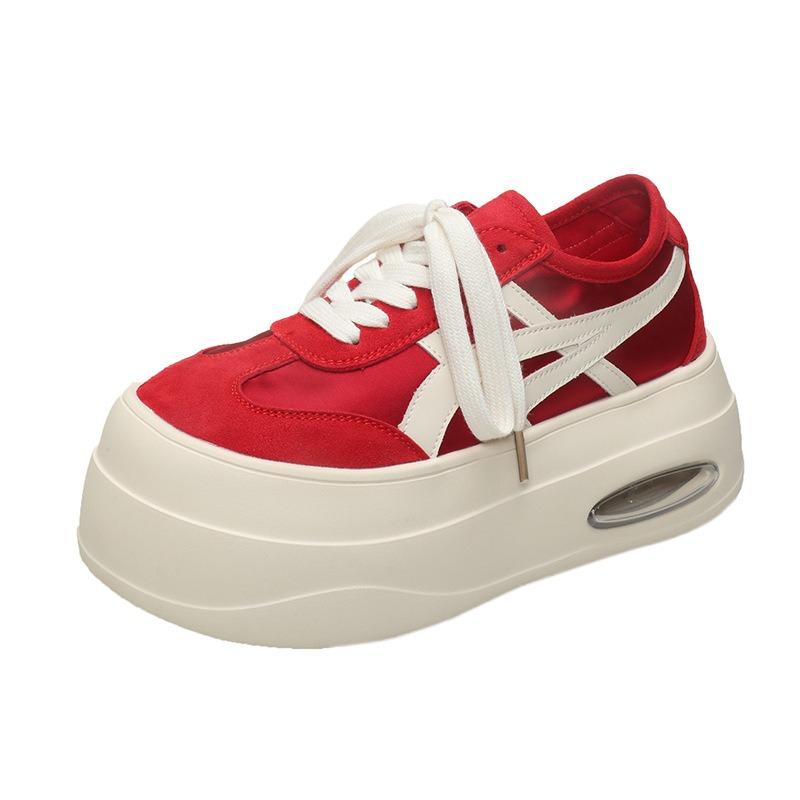 Spring and summer new thick-soled heightening dad shoes women's versatile lace-up round head ultra-light air cushion bottom