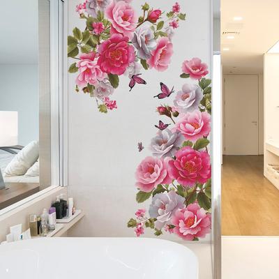 Flowering Peonies and Butterflies Bathroom and Toilet Wall Decorative Stickers