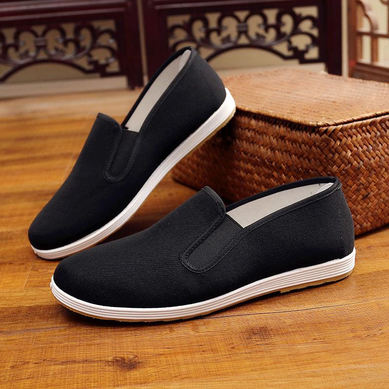 Men's Old Beijing Slip-On Shoes - Breathable, Wormwood Fabric, Non-Slip, Wear-Resistant, Thick-Soled, Black Work Shoes, Large Sizes Available