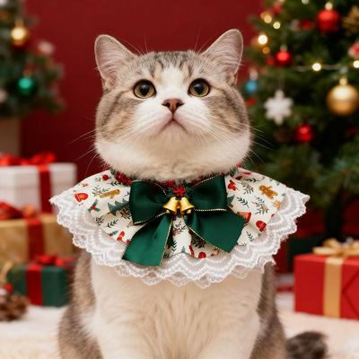 Christmas Cat Dog Drool Bib Lace Saliva Towel Adjustable Pet Costume Accessories