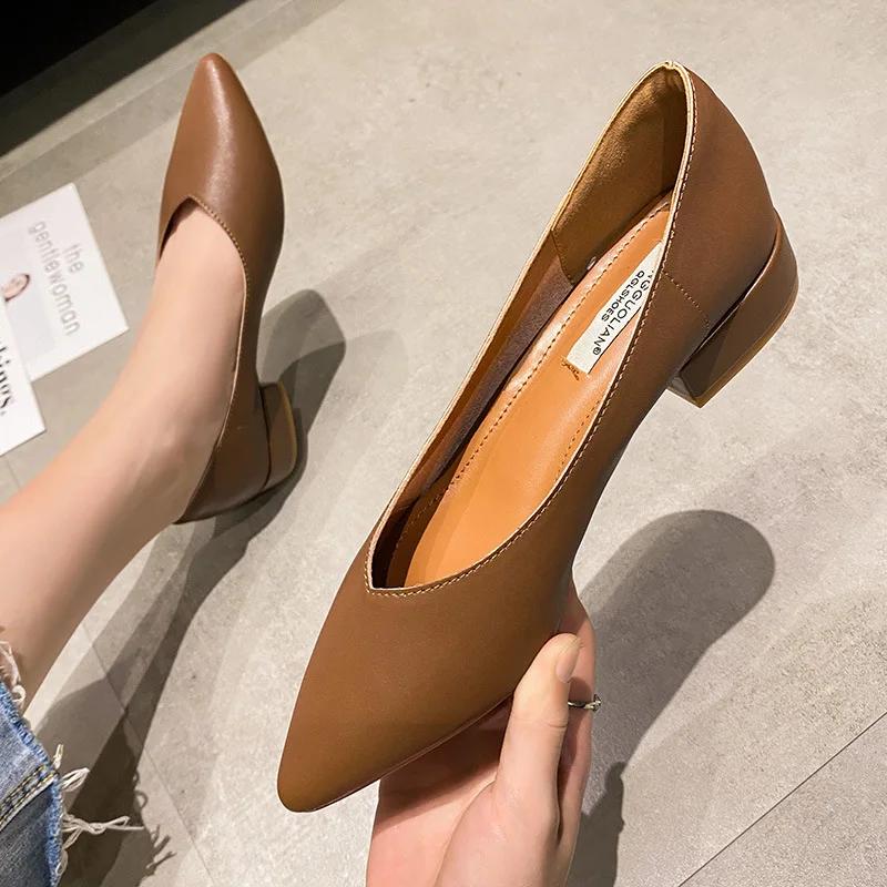 Fashion Trendy Minimalist Women's Shoes 2024 New Soft Leather Breathable Shallow Mouth Pointed High Heels Wear-resistant Women's Shoes