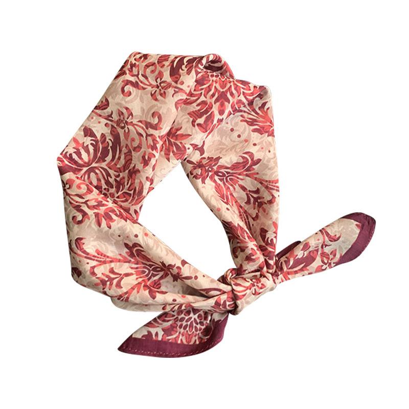 New Fashion Small Square Scarf Temperament Versatile Spring and Autumn High Sense Silk Scarf Women's Printed Square Scarf Neck Protection Small Scarf