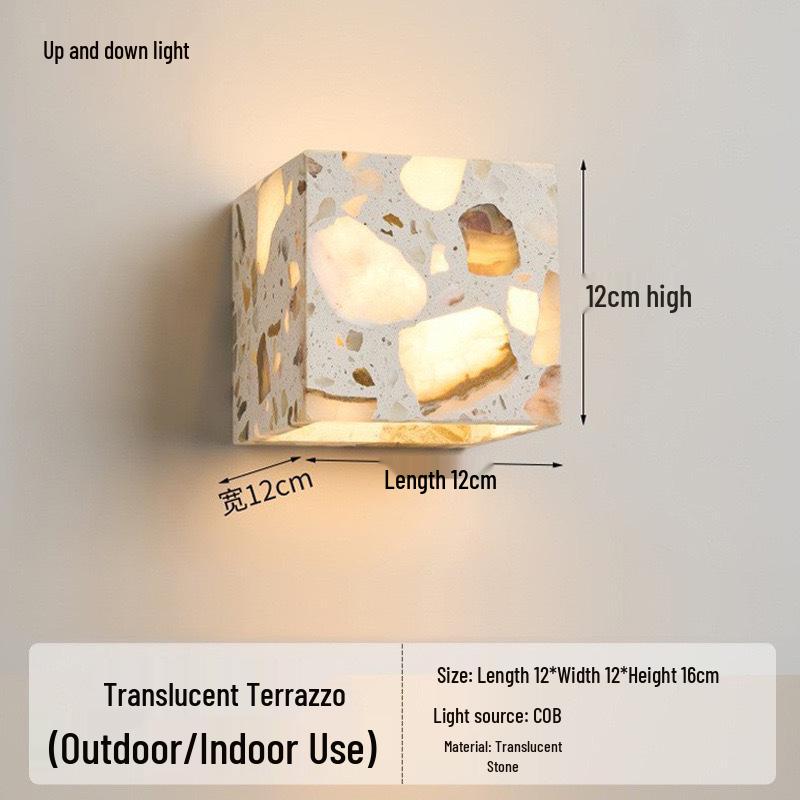 Retro Marmurowa Terakotowa Lampa Ścienna Wabi-Sabi do Sypialni, na Balkon lub Dziedziniec