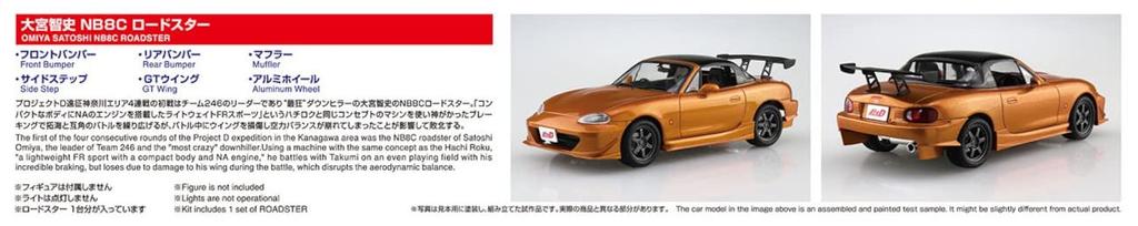 Aoshima Bunka Kyozaisha Initial D Satoshi Omiya NB8C Roadster plastikový model barva výlisku č.16 1/24
