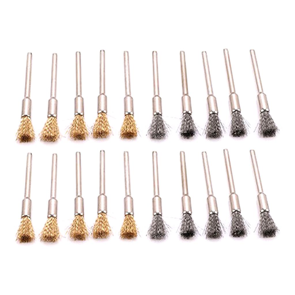 20Pcs Extended Small Wire Brush Cleaning End Brushes Pen Wire Brush Polishing Rotary Tools Accessories Enduring