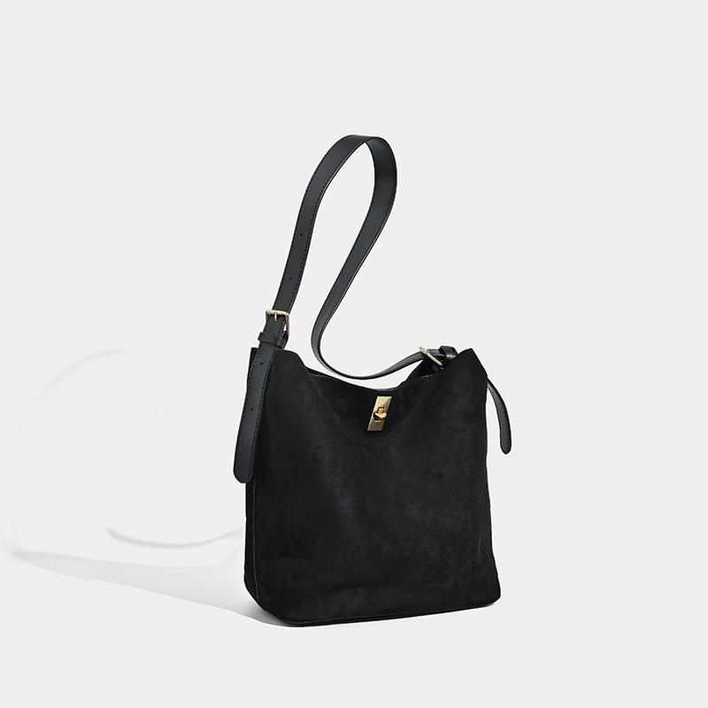 

Корейская сумка-ведро для поездок на работу, осенне-зимняя, замшевая, в стиле ретро, большой вместимости, универсальная, на одном плече, мессенджер, сумка-тоут, сумка с надписью чёрный