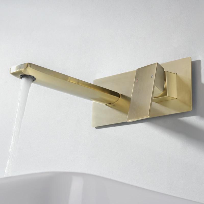 Brushed Gold Basin Faucet Concealed Bathroom Sink Faucet In-Wall Basin Spout Mixer Tap Set Combination Blanoir Solid Brass Tap