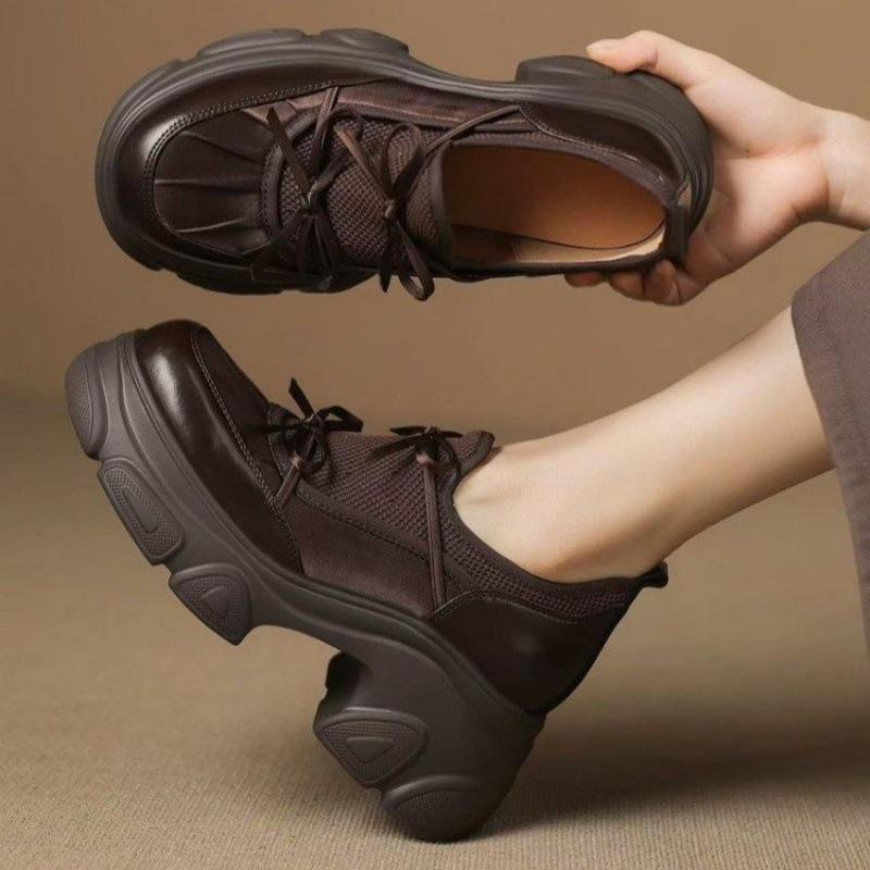 

Ретро лоферы на толстой подошве с увеличением высоты для женской осени 2025 года, новые балетки, повседневные, универсальные, с глубоким вырезом и бантом, одинарные туфли 35 коричневый