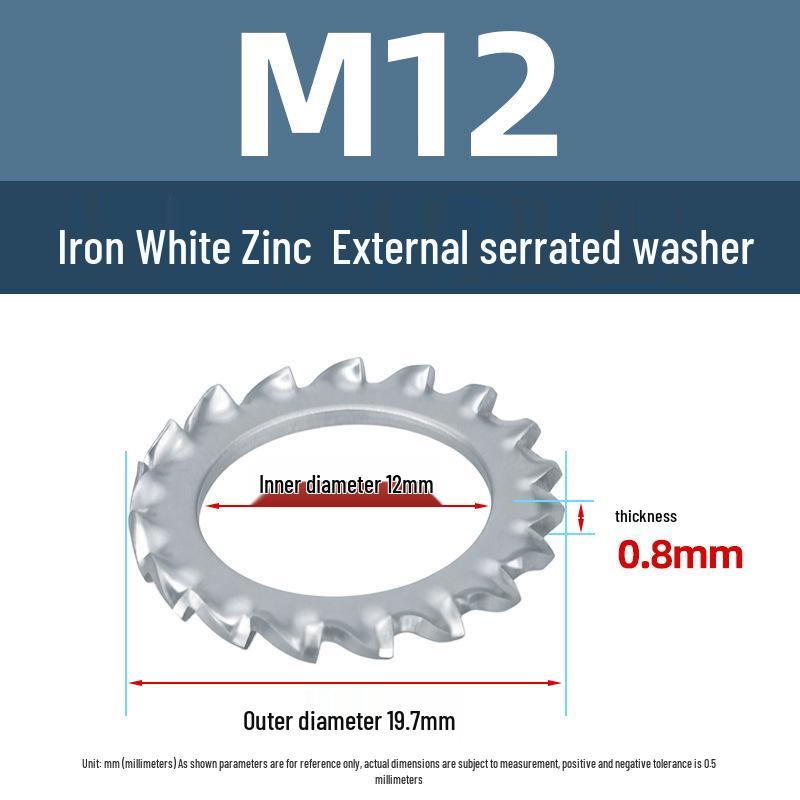 Yigu Yigu Uhlíková ocel Bílý zinek Vroubkovaná pojistná podložka M3-M30, Proti uvolnění, Proti sklouznutí