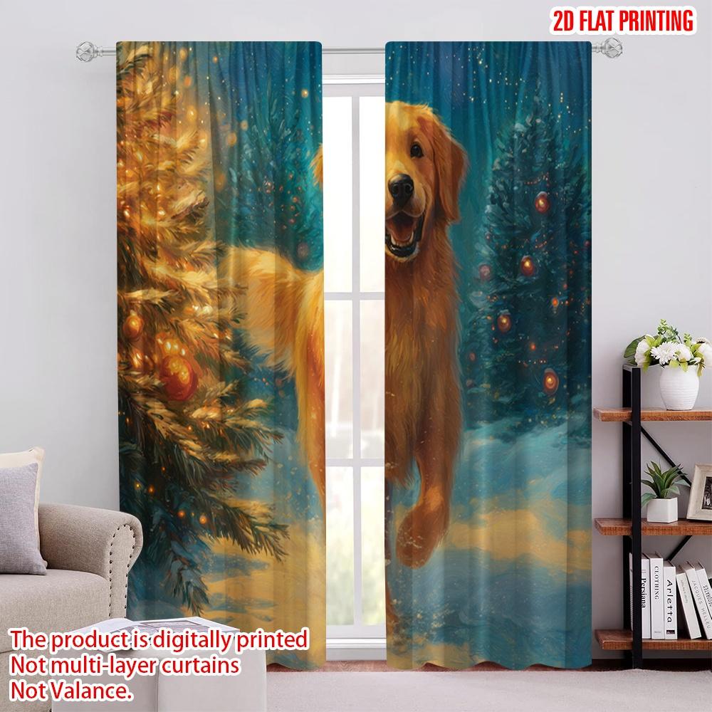 

2pcs,2D plane printing Light Filtering Curtains Snowy Christmas Scene with Evergreen Trees Versatile Fabric (without rod) Art 52.50 × 116.00 cm 2 pcs