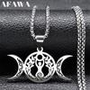 Triple Moon Goddess Luna Necklace Stainless Steel Silver Amulet Hecate Chain Jewelry for Women Men N9736S02
